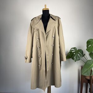 Vintage Khaki Double Breasted Belted Trench Coat | Removable Faux Fur Liner